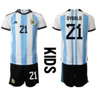 Dres Argentína Paulo Dybala #21 Domáci pre deti MS 2022 Krátky Rukáv (+ trenírky)